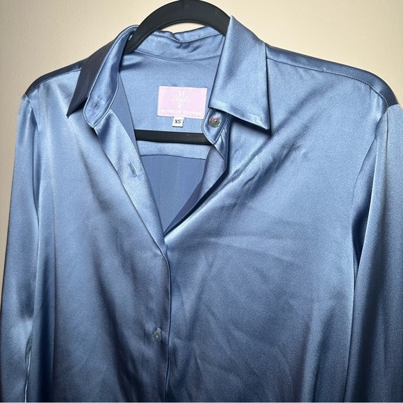Michelle Farmer Luxury Silk Garçon Blouse Stretch Shirt Charmeuse Hydrangea XS - Picture 7 of 16
